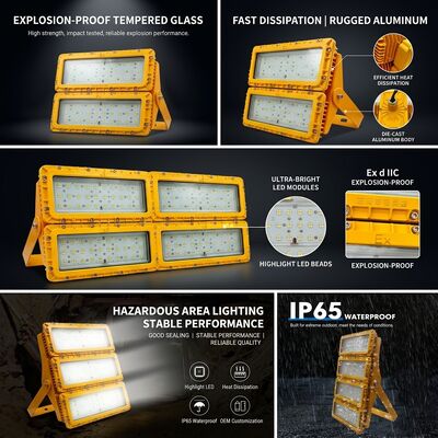 IP65 방수 600W LED 방폭 투광등 -40°C/60°C LUMILEDS LM-80 ATEX IIb T6 WF2 위험 지역 조명기구