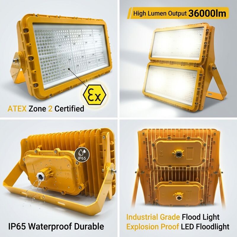 600W 폭발 방지 LED 투광 조명 ATEX 구역 21 구역 22 먼지 방지 정전기 방지 78000lm IP66 알루미늄 조명